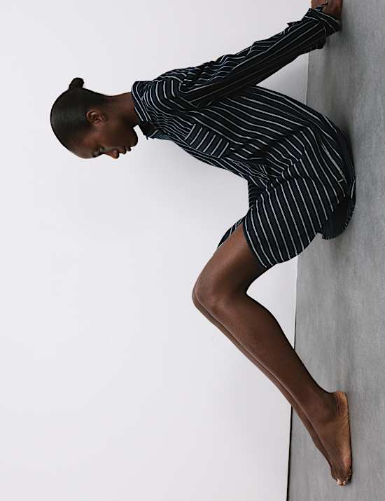 Chemise de nuit 100 % coton à rayures