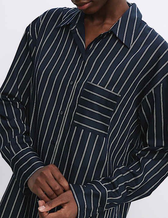 Chemise de nuit 100 % coton à rayures