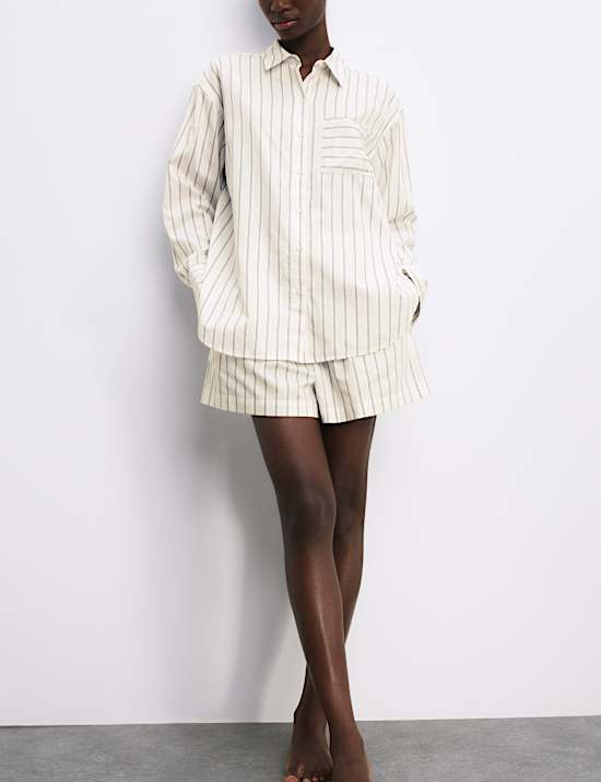 Ensemble en satin 100 % coton avec shorty à rayures