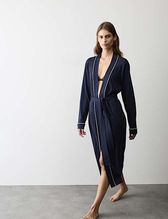 Robe de chambre coupe longue en coton et modal