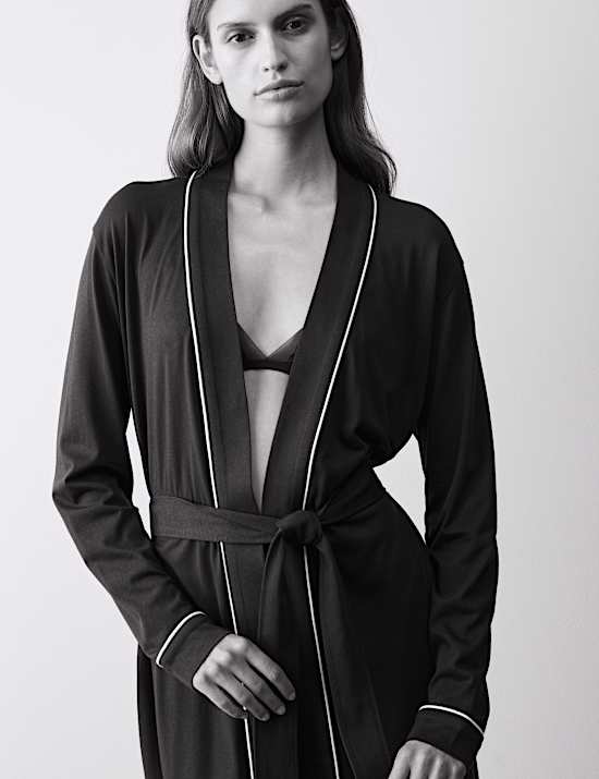 Robe de chambre coupe longue en coton et modal