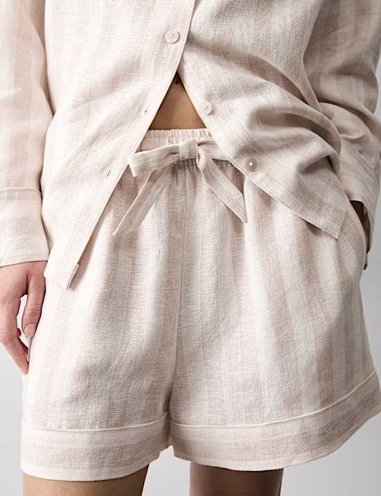Pure Linen Striped Revere Shortie Set