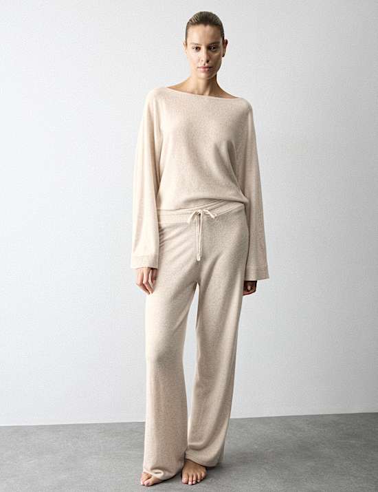 Wool Blend Wide Leg Lounge Pants with Cashmere
