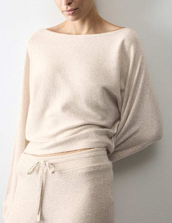 Wool Blend Wide Leg Lounge Pants with Cashmere