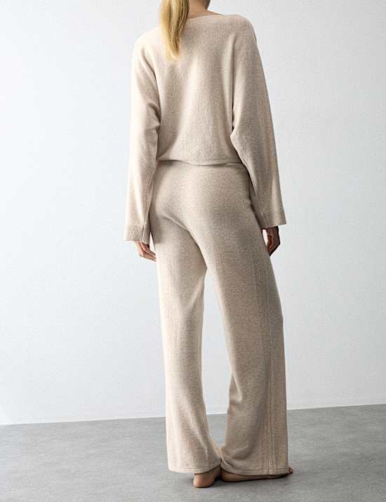 Wool Blend Wide Leg Lounge Pants with Cashmere