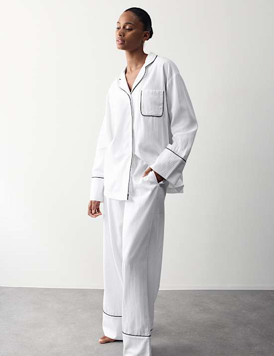 Pure Cotton Striped Revere Pyjama Set