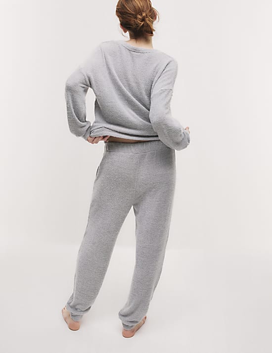 Feather Knit Cuffed Hem Joggers