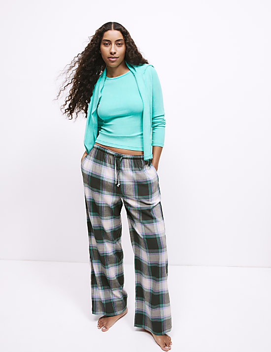 Parte de abajo de pijama de pata ancha en mezcla de algodón a cuadros