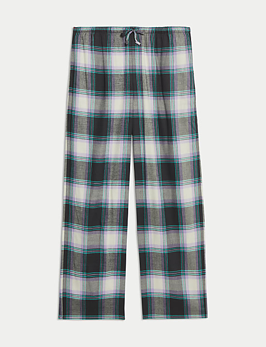 Parte de abajo de pijama de pata ancha en mezcla de algodón a cuadros