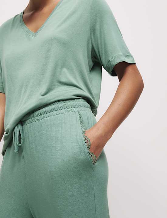 Lace Detail Cuffed Hem Pyjama Bottoms