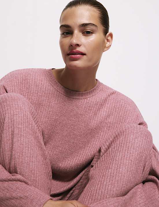 Pantalon de pyjama coupe large à motif côtelé