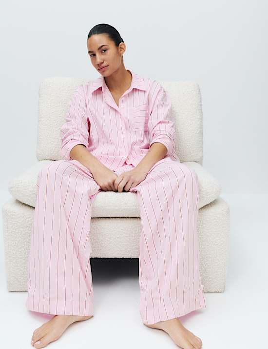 Pure Cotton Striped Wide Leg Pyjama Bottoms