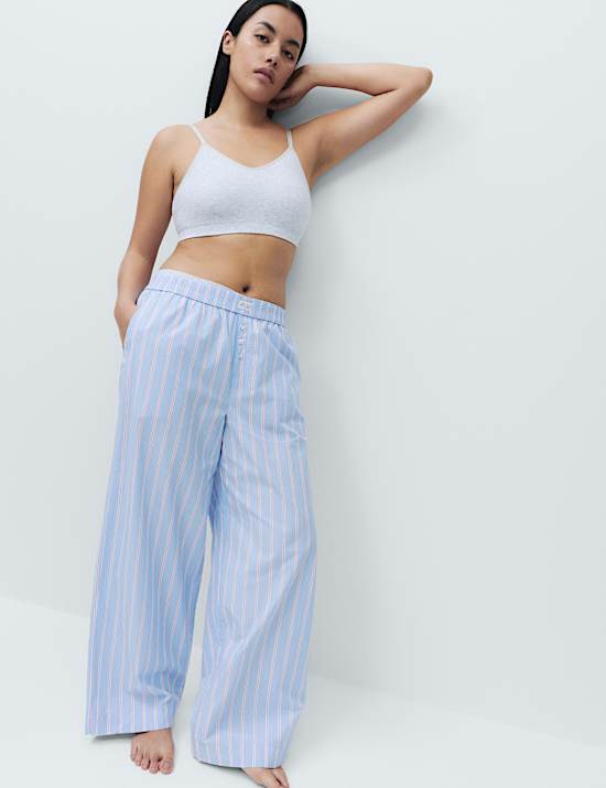 Pure Cotton Striped Wide Leg Pyjama Bottoms