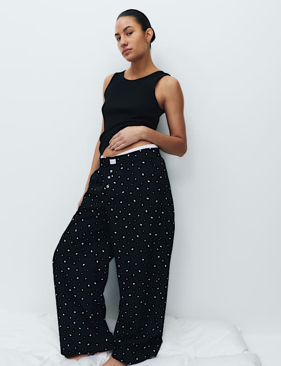 Bas de pyjama coupe large 100 % coton fleuri