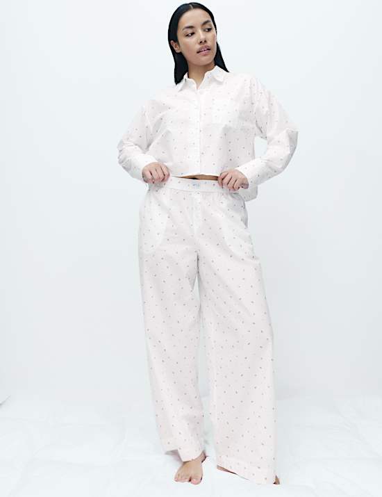 Bas de pyjama coupe large 100 % coton fleuri