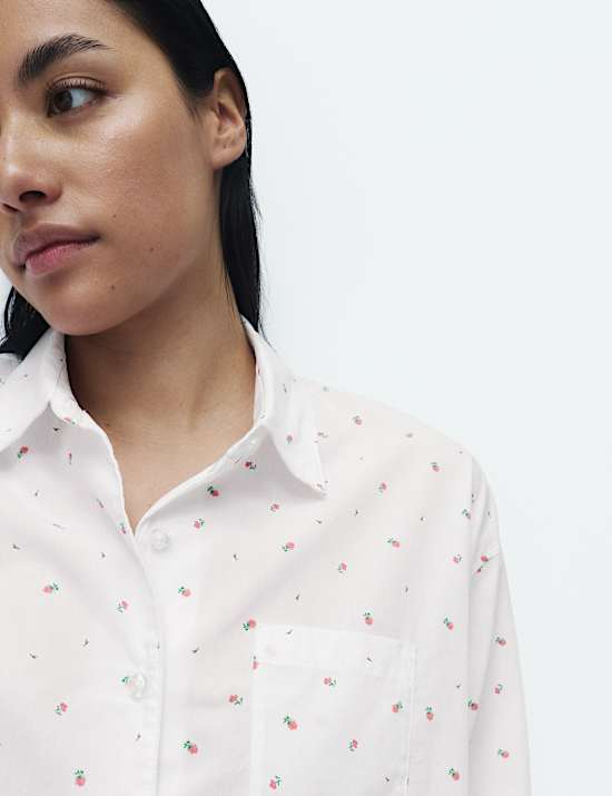 Bas de pyjama coupe large 100 % coton fleuri