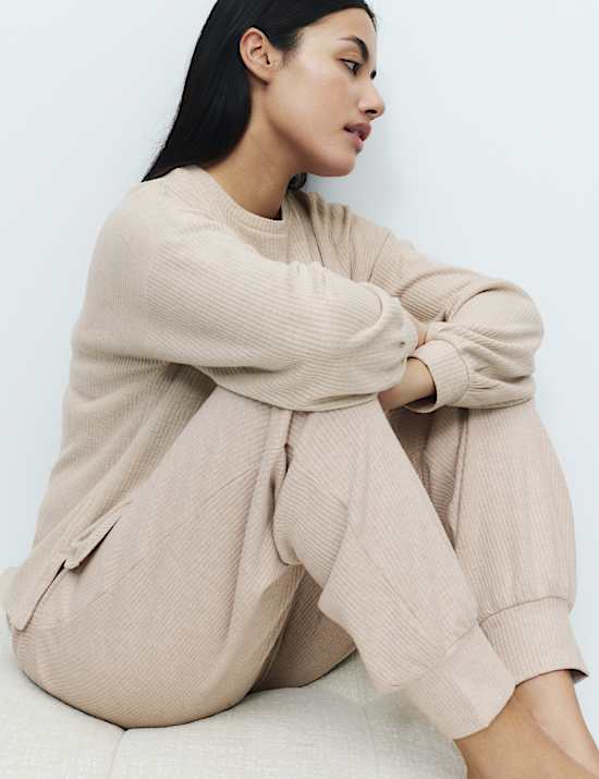 Cosy Knit Ribbed Cuffed Hem Lounge Joggers
