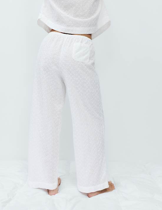 Pure Cotton Broderie Pyjama Bottoms