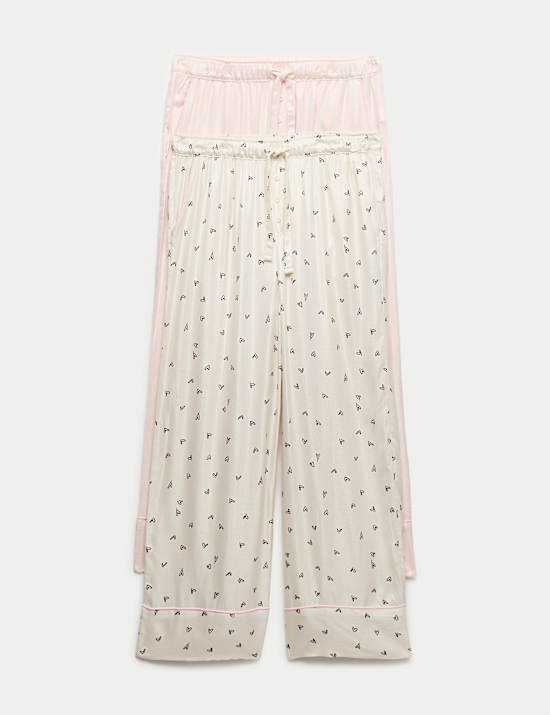 2 Pack Twill Wide Leg Pyjama Bottoms