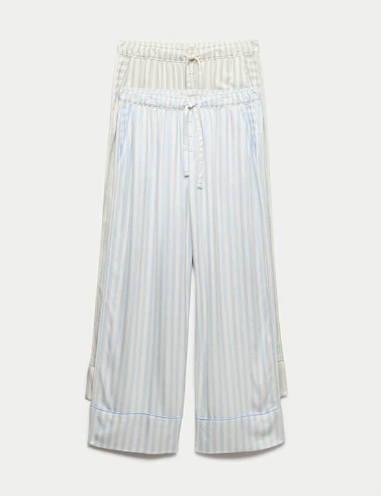 2 Pack Twill Wide Leg Pyjama Bottoms