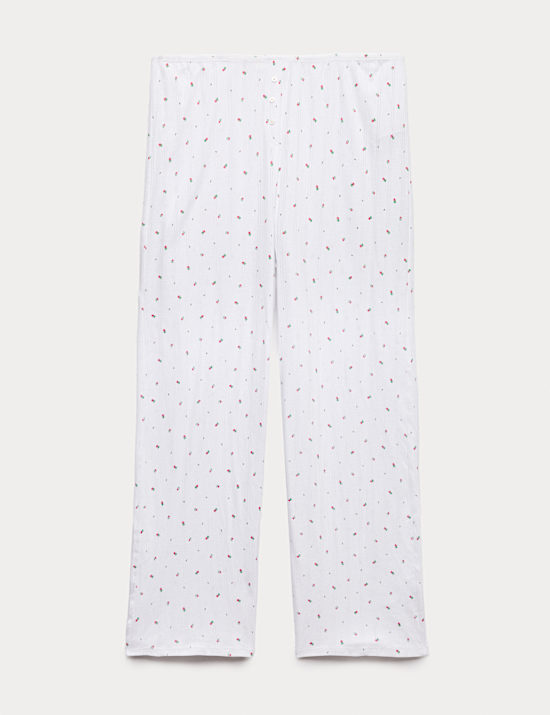 Bas de pyjama en maille pointelle 100 % coton fleuri