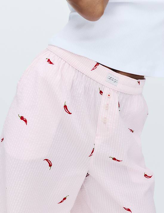 Cotton Modal Seersucker Chilli Pyjama Bottoms