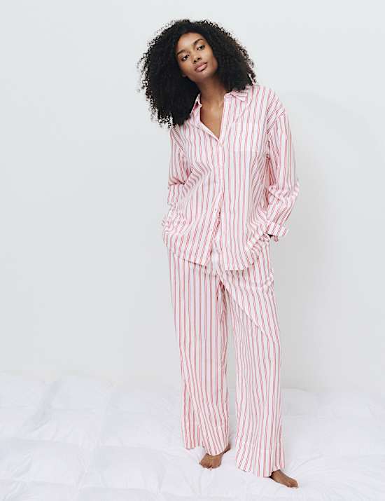 Bas de pyjama coupe large 100 % coton &agrave; rayures