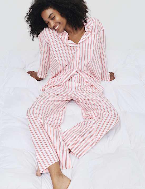 Bas de pyjama coupe large 100 % coton &agrave; rayures