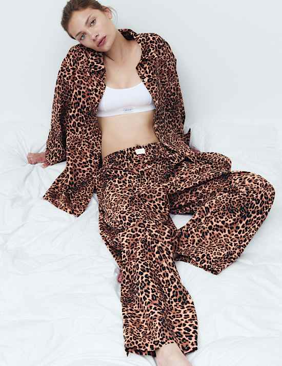Pantal&oacute;n de pijama 100 % algod&oacute;n de popelina de leopardo