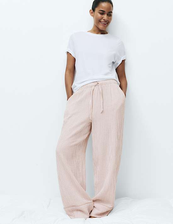 Pure Cotton Striped Muslin Pyjama Bottoms