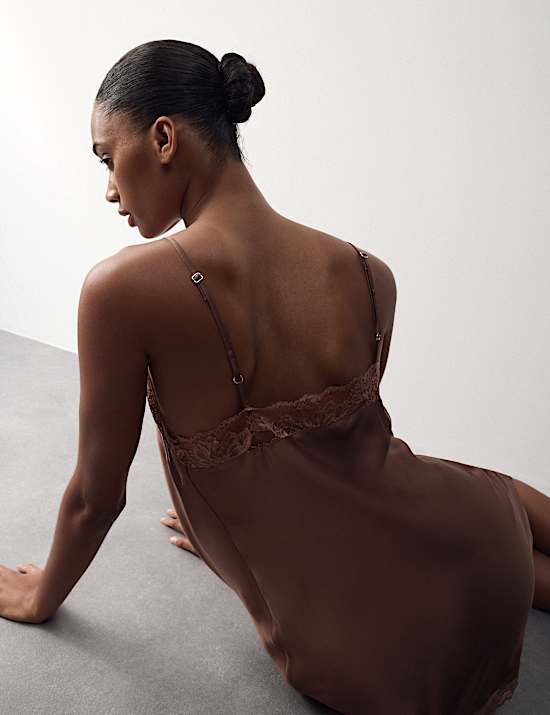 Satin Strappy Lace Detail Chemise
