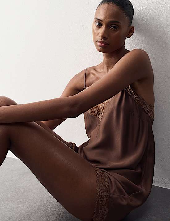 Satin Strappy Lace Detail Chemise