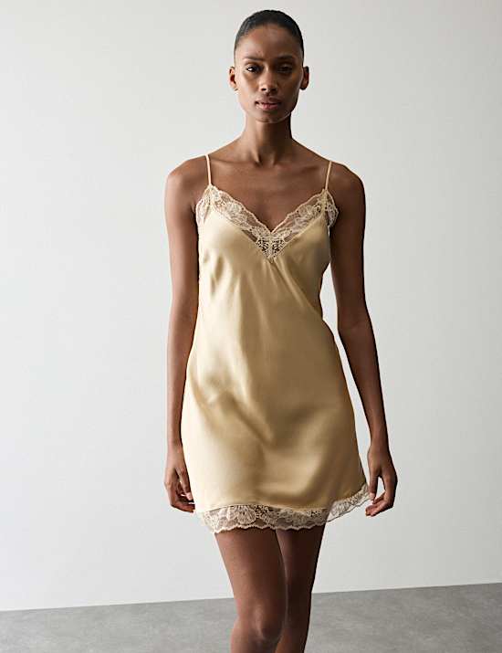 Satin Strappy Lace Detail Chemise