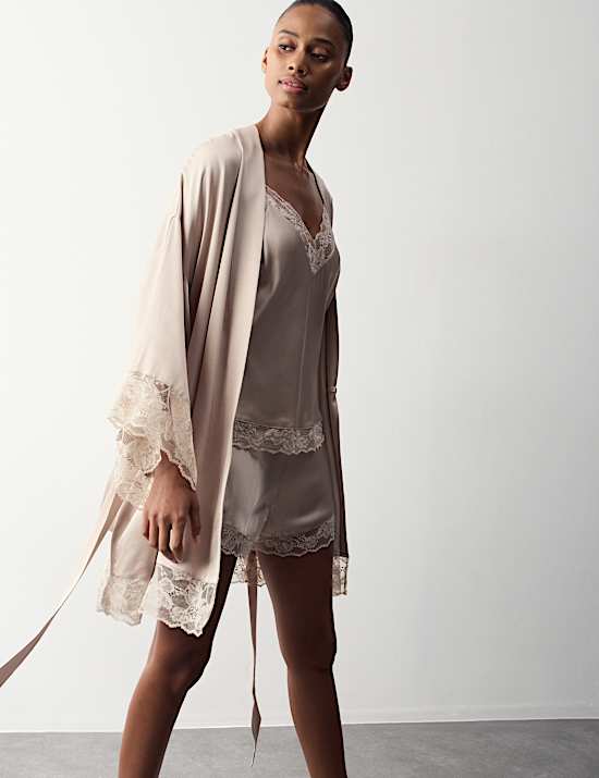 Satin Lace Trim Relaxed Fit Short Wrap