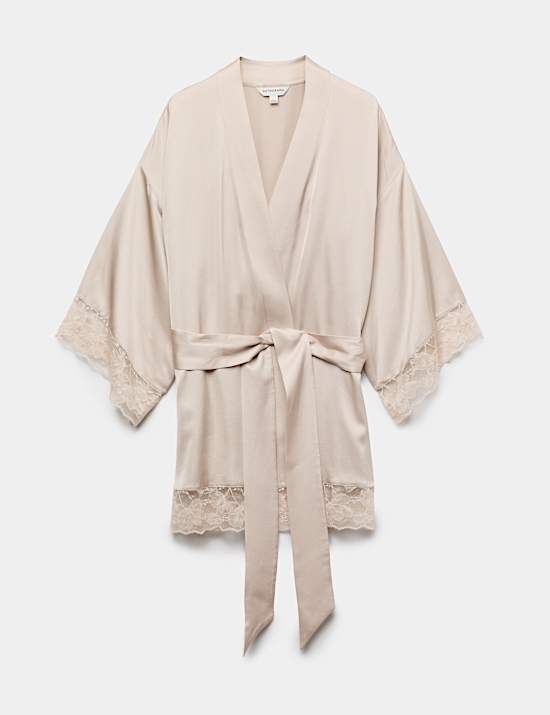 Satin Lace Trim Relaxed Fit Short Wrap