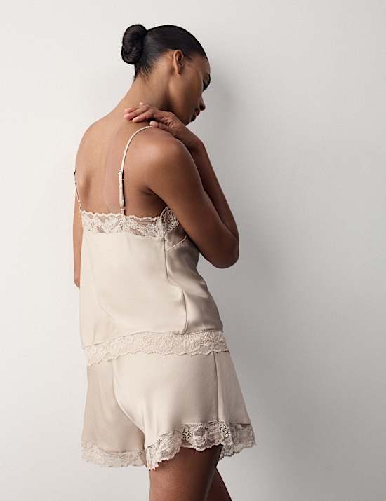 Satin Lace Detail Cami Shortie Set