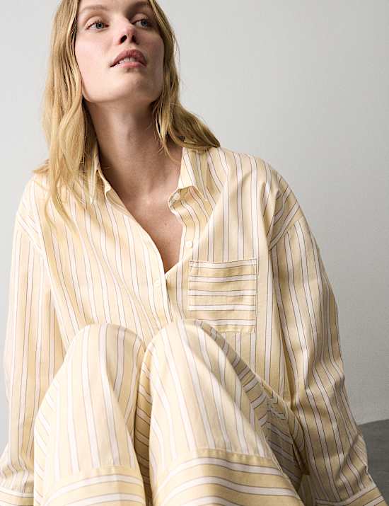 Pure Cotton Striped Revere Pyjama Set