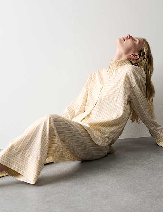 Pure Cotton Striped Revere Pyjama Set