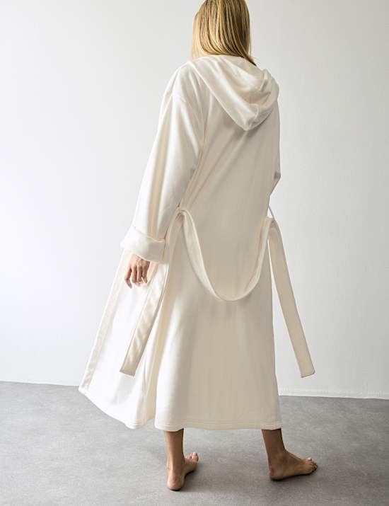 Velvet Fleece Tie Hooded Dressing Gown