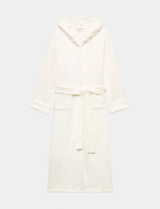Velvet Fleece Tie Hooded Dressing Gown