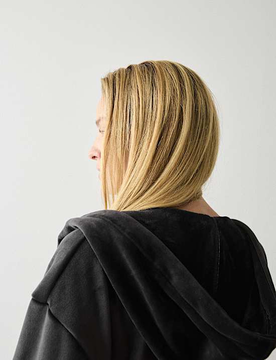 Velvet Fleece Tie Hooded Dressing Gown