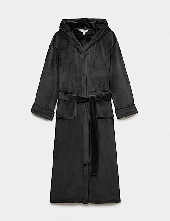 Velvet Fleece Tie Hooded Dressing Gown