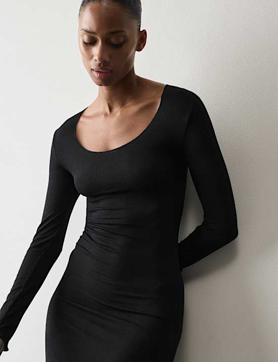 Sheer Ribbed Long Sleeve Nightdress