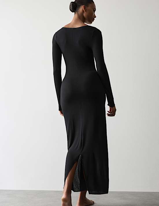 Sheer Ribbed Long Sleeve Nightdress