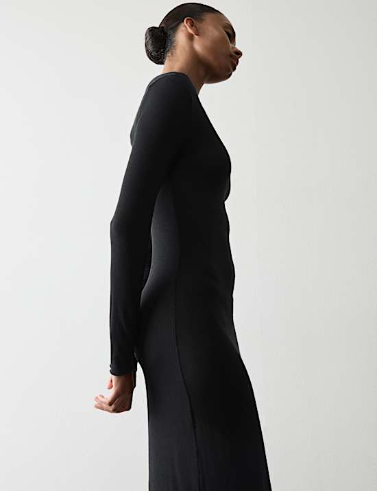 Sheer Ribbed Long Sleeve Nightdress