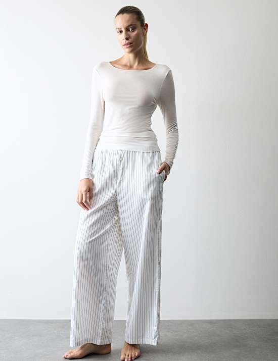 Pure Cotton Striped Wide Leg Pyjama Bottoms