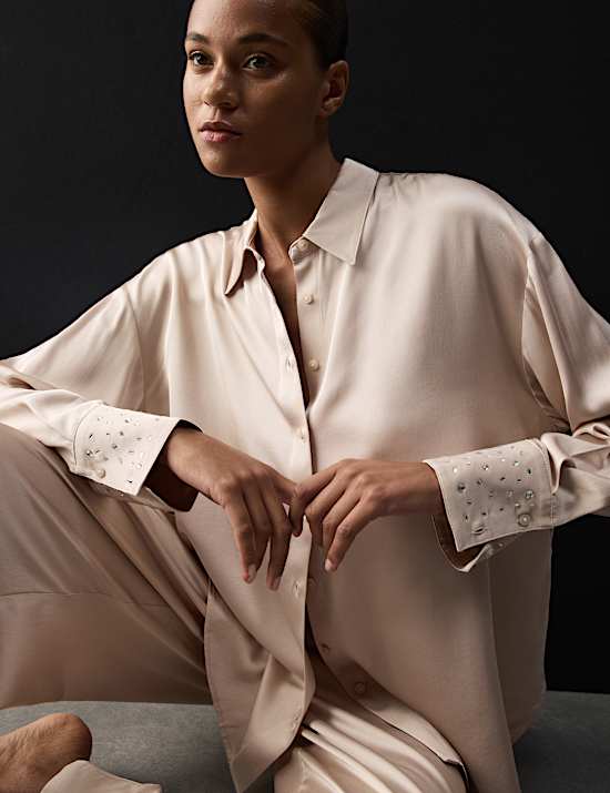 Satin Embellished Pyjama Set