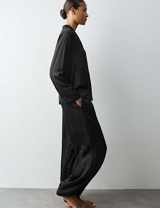 Satin Velvet Detail Pyjama Bottoms