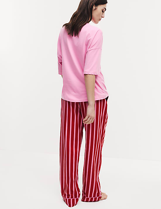 Women's Candy Striped Family Christmas Pyjama Set with Eye Mask