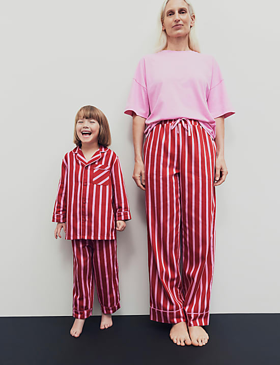 Women's Candy Striped Family Christmas Pyjama Set with Eye Mask